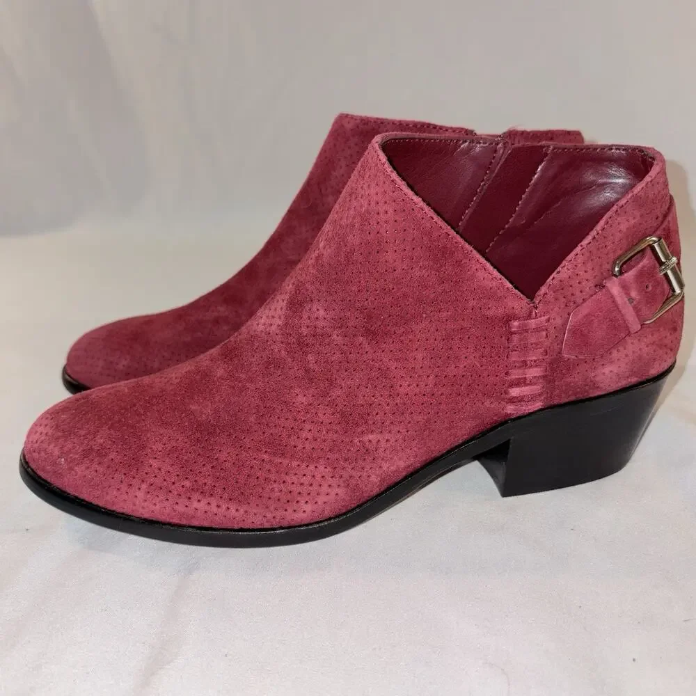 Vince Camuto Red Maroon Suede Buckle Ankle Bootie Boots Women’s Size 7 NWOT